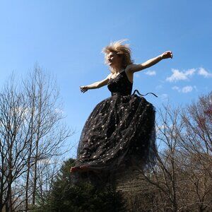 Black and Silver Star Embroidered Floor Length Formal Prom Dress Size XS/S 0-2